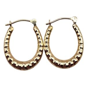 14 Karat Yellow Gold Shrimp Oval Hoop Earrings #20486